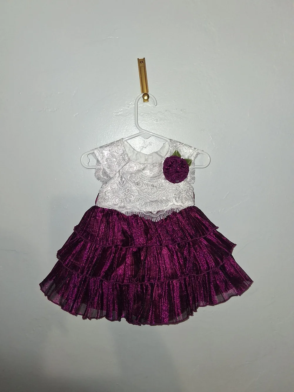 Jona Michelle White Baby Dress with Lace Detail